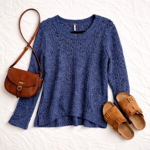 Free People Cotton Wool Blend Knit Textured Pullover Sweater | Size L
